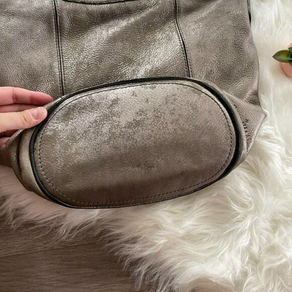 Cole Haan Brushed Silver Leather Distressed Crossbody Hobo Purse - Picture 6 of 10